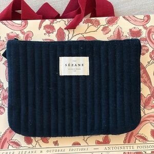 🇫🇷 NWOT Sézane Dark Blue Corduroy Cosmetic Bag